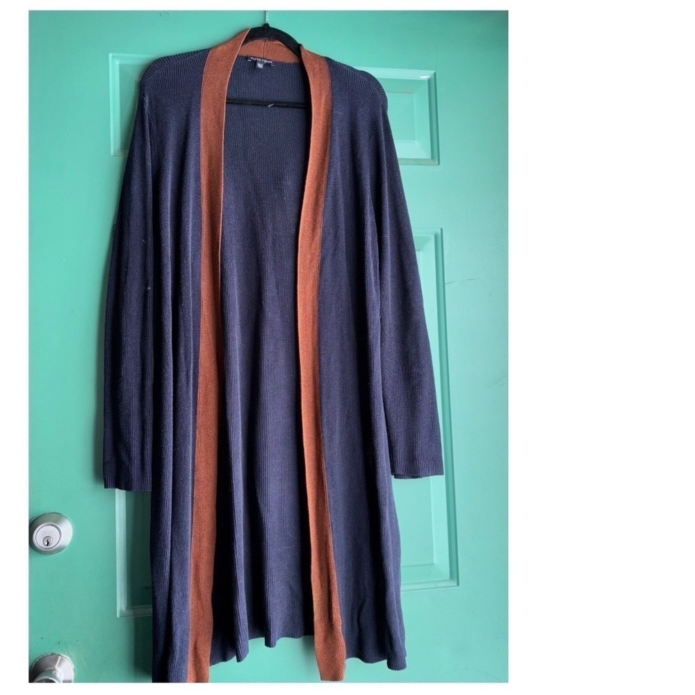 Eileen Fisher large navy and brown kimono long cardigan